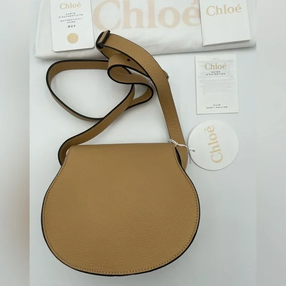❌SOLD❌ NEW CHLOE MARCIE TAN LEATHER SMALL SADDLE CROSSBODY BAG PURSE NWT - Picture 11 of 16